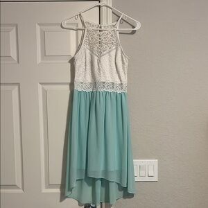 White and Green Halter Midi Sundress